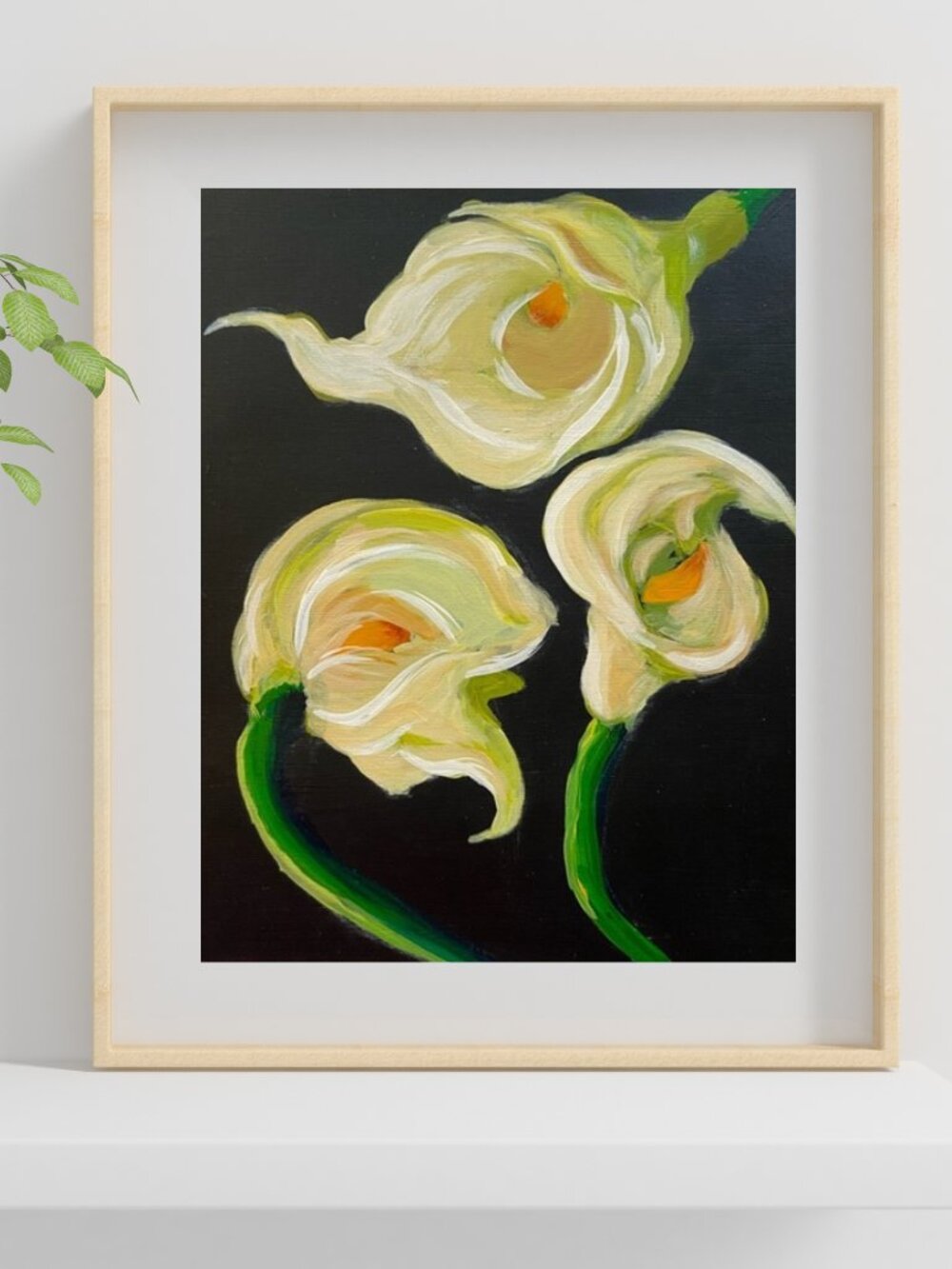 Original White Calla Lily Floral Art Acrylic Painting